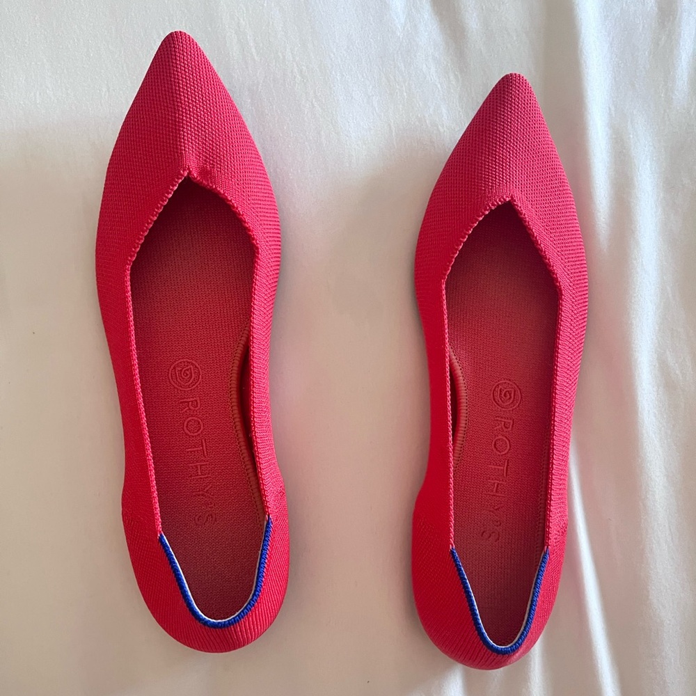 Rothy's Red Flats with Blue Trim